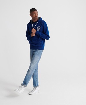 Superdry Super 5's Loopback Férfi Kapucnis Pulóver Kék | KNLZI9481